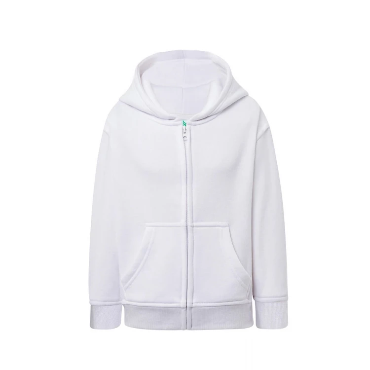 Sudadera infantil con capucha y cremallera en algodón y poliéster reciclado, disponible para personalizar con logo