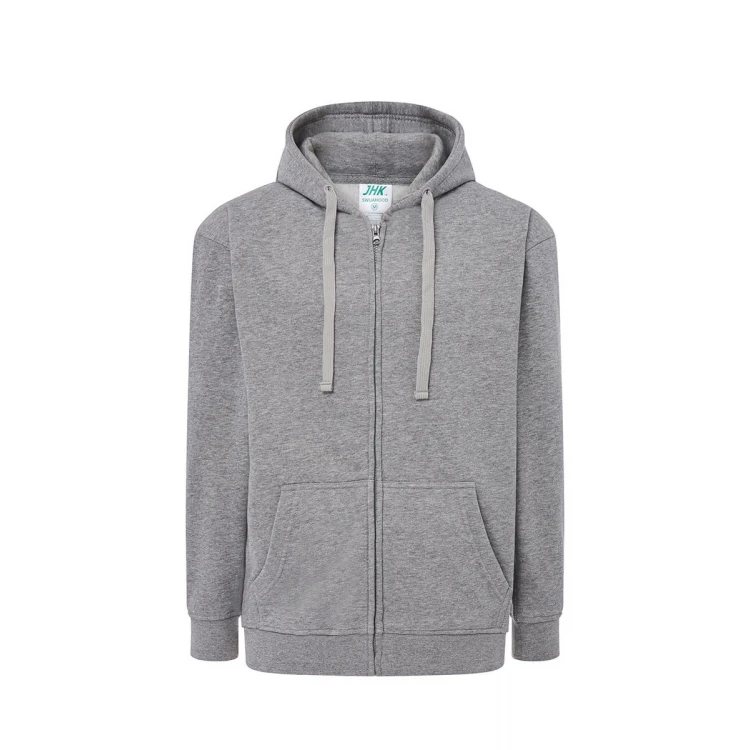 Sudadera gris con cremallera y capucha en algodón y mezcla de poliéster reciclado