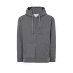 Sudadera hombre JHK con capucha, cremallera íntegra y bolsillos canguro, visible con etiqueta y detalles constructivos