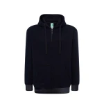 Sudadera hombre JHK con capucha, cremallera íntegra y bolsillos canguro, visible con etiqueta y detalles constructivos