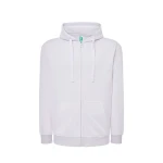 Sudadera hombre JHK con capucha, cremallera íntegra y bolsillos canguro, visible con etiqueta y detalles constructivos
