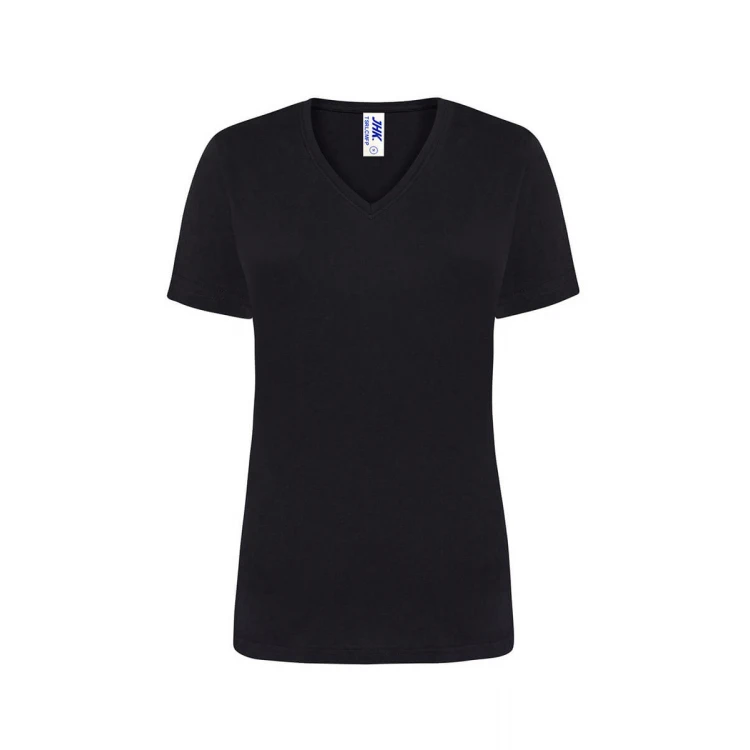 Camiseta mujer JHK mod. Regular cuello en V gris melange personalizable con logo