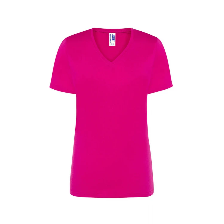 Camiseta mujer JHK mod. Regular cuello en V gris melange personalizable con logo