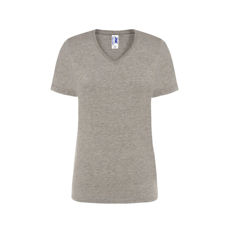 Camiseta mujer JHK mod. Regular cuello en V gris melange personalizable con logo