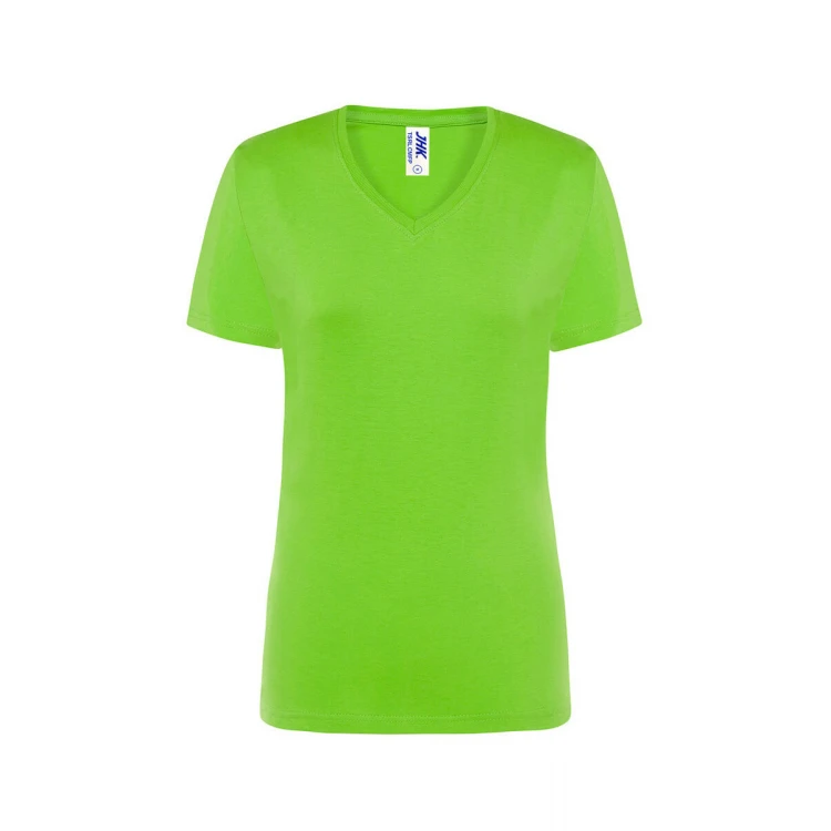 Camiseta mujer JHK mod. Regular cuello en V gris melange personalizable con logo