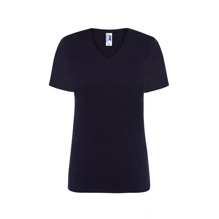 Camiseta mujer JHK mod. Regular cuello en V gris melange personalizable con logo