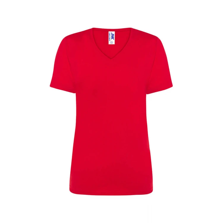Camiseta mujer JHK mod. Regular cuello en V gris melange personalizable con logo