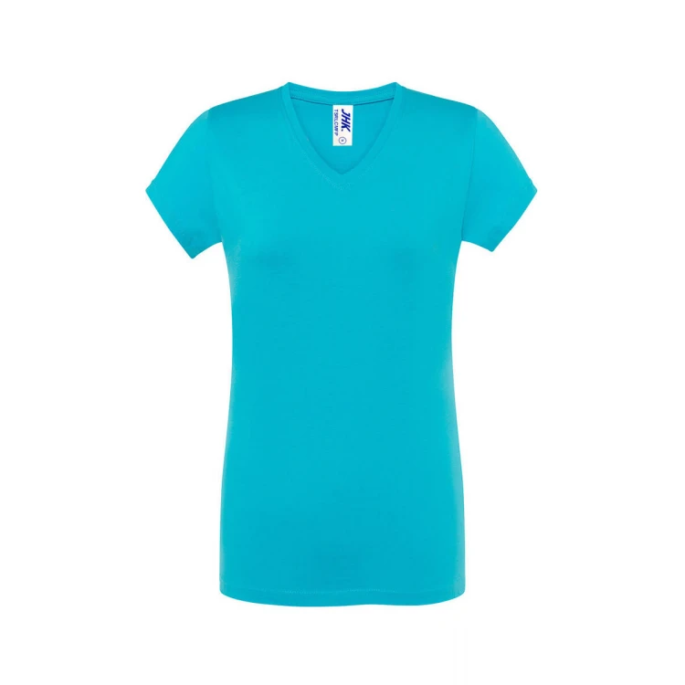 Camiseta mujer JHK mod. Regular cuello en V gris melange personalizable con logo