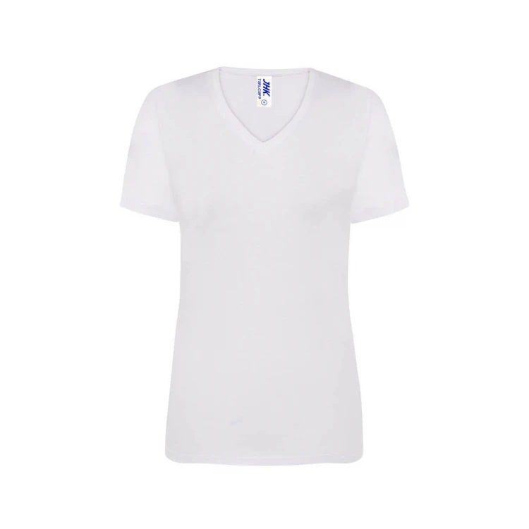Camiseta mujer JHK mod. Regular cuello en V gris melange personalizable con logo
