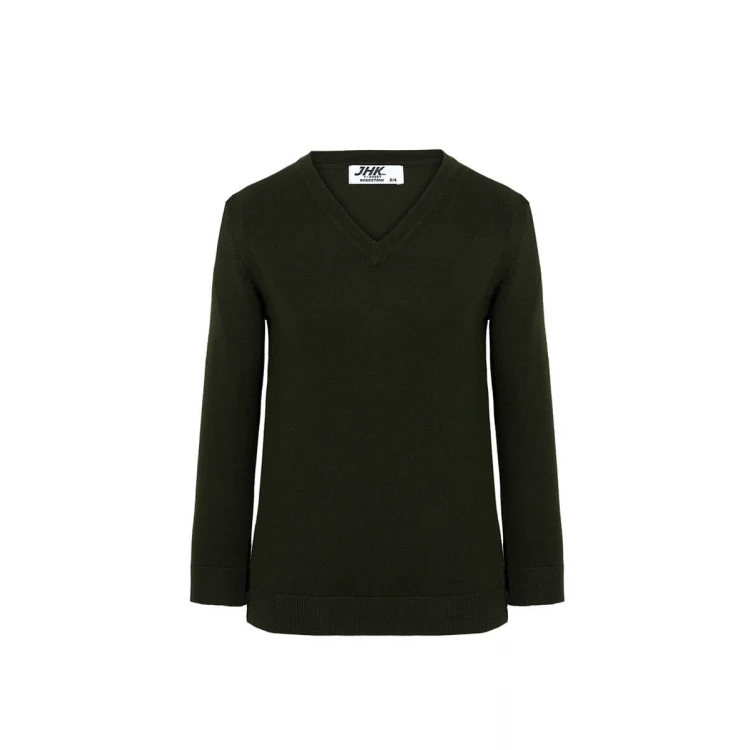 Pullover bambino RUSSELL con scollo a V in viscosa e nylon, finiture a coste, disponibile da personalizzare