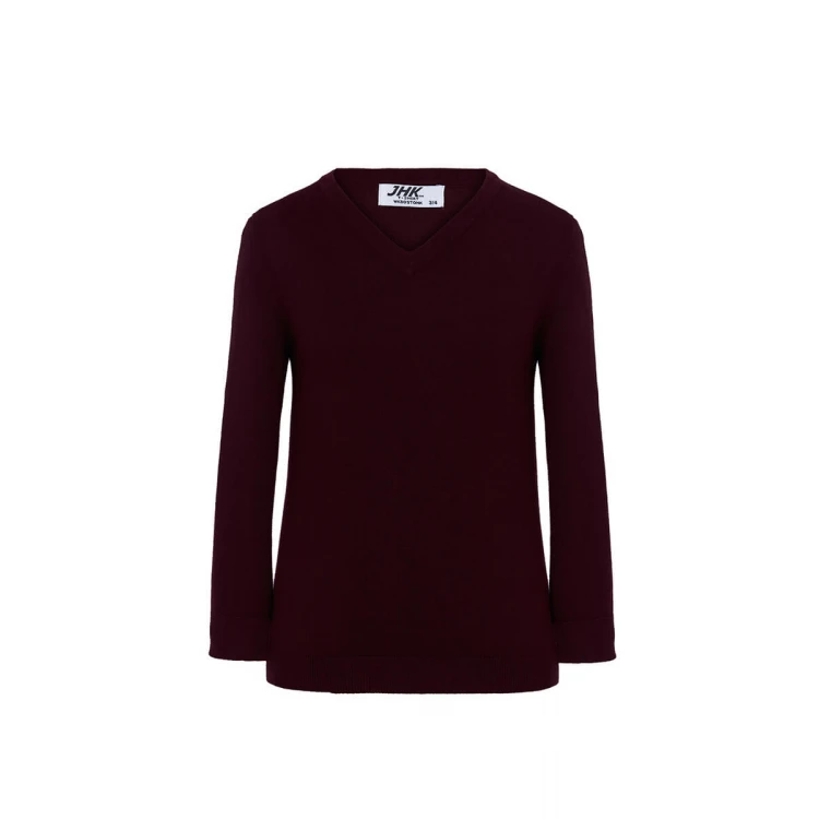 Pullover bambino RUSSELL con scollo a V in viscosa e nylon, finiture a coste, disponibile da personalizzare
