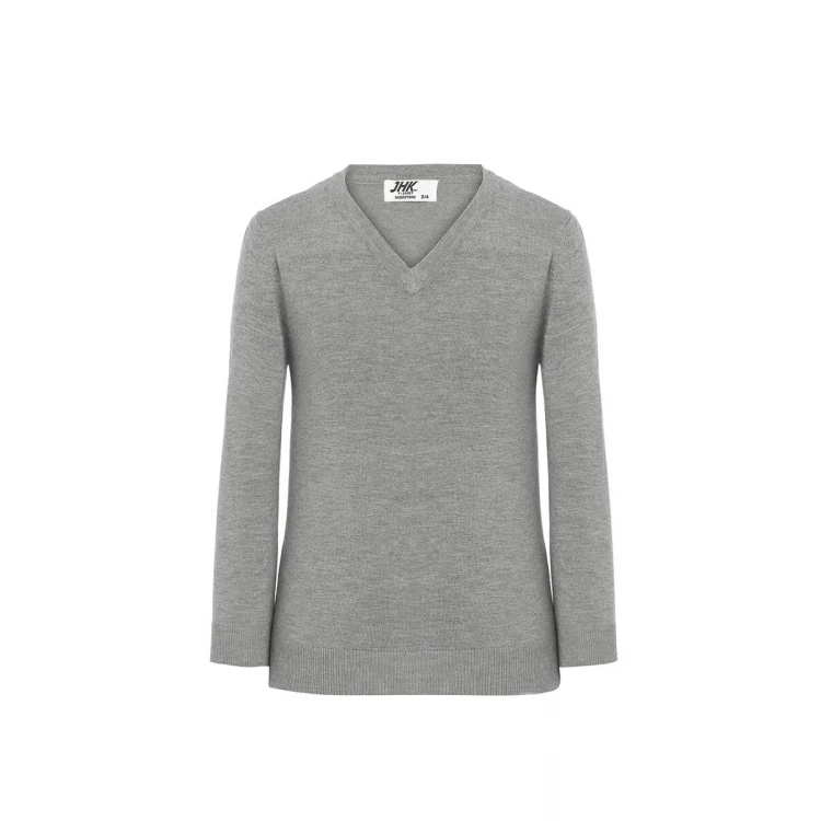 Pullover bambino RUSSELL con scollo a V in viscosa e nylon, finiture a coste, disponibile da personalizzare