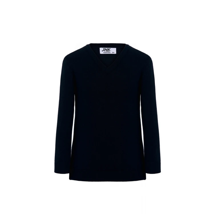 Pullover bambino RUSSELL con scollo a V in viscosa e nylon, finiture a coste, disponibile da personalizzare