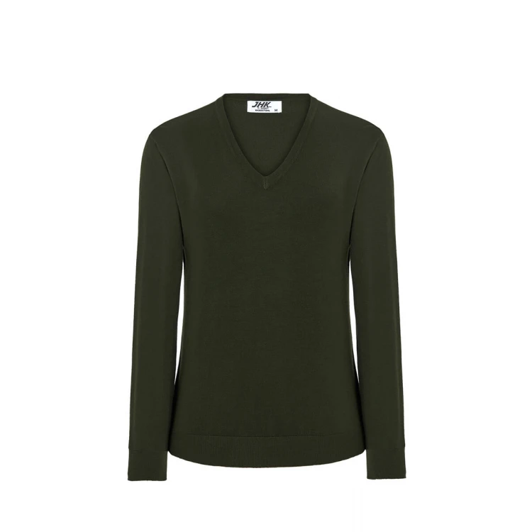 Pullover donna RUSSELL collo a V in viscosa nylon, pronto per personalizzazione con logo