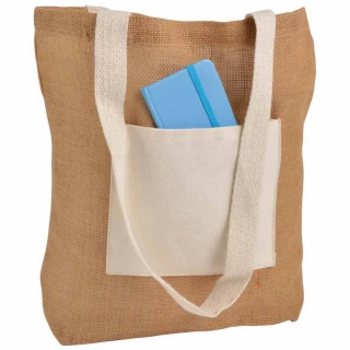 Shopper in juta con tasca esterna e soffietto​