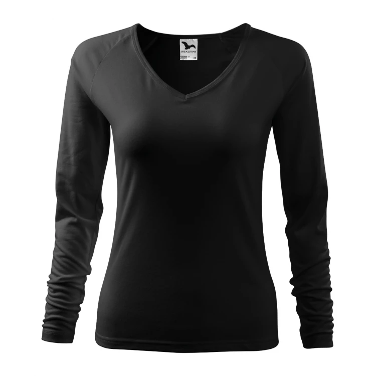Camiseta mujer MALFINI Elegance en blanco con escote en V, corte ajustado, para personalizar con logo