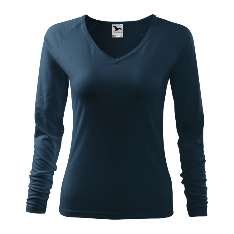 Camiseta mujer MALFINI Elegance en blanco con escote en V, corte ajustado, para personalizar con logo