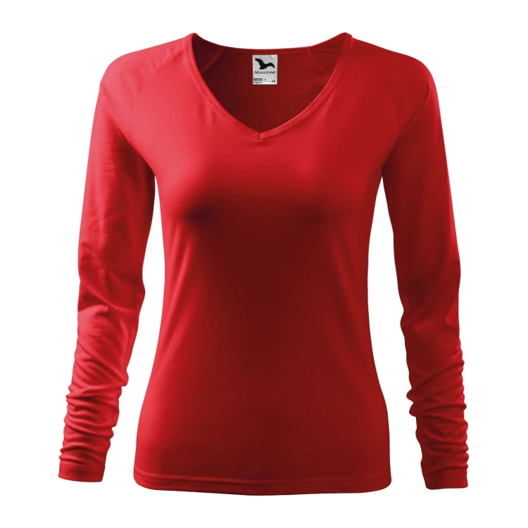 Camiseta mujer MALFINI Elegance en blanco con escote en V, corte ajustado, para personalizar con logo