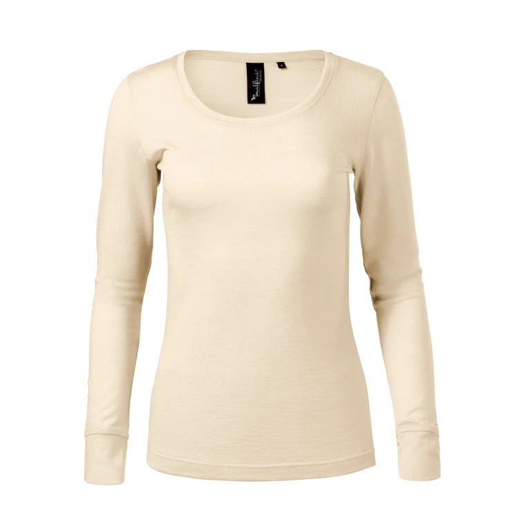 Camiseta de mujer manga larga en lana merino extrafina para personalizar con logo
