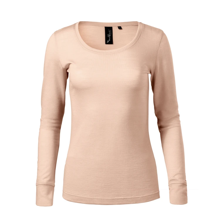 Camiseta de mujer manga larga en lana merino extrafina para personalizar con logo