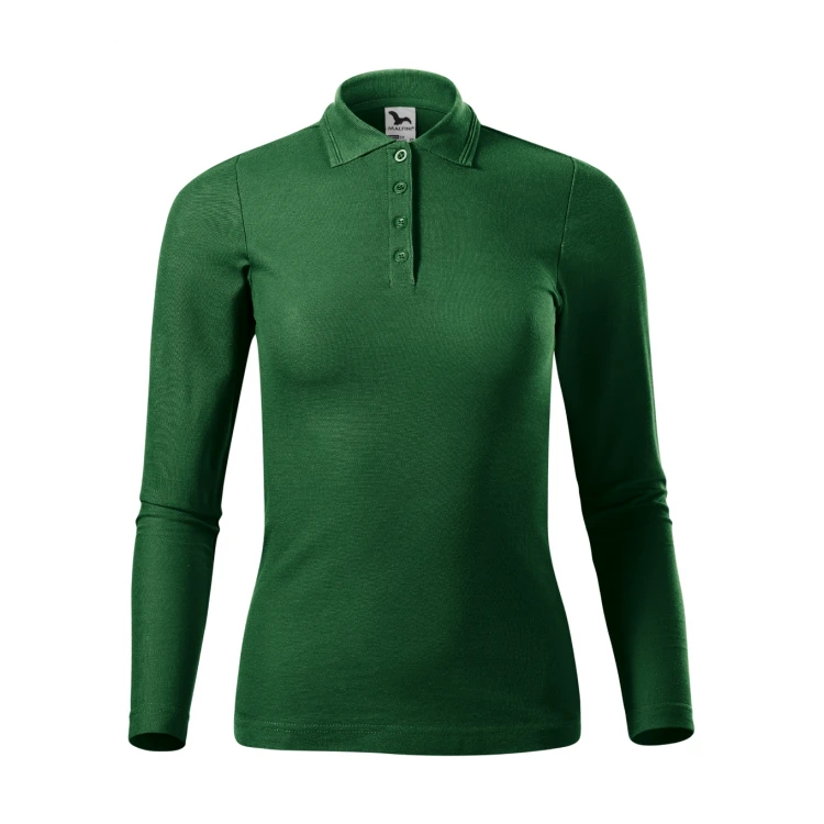 Polo mujer MALFINI Pique LS manga larga con cuello y botones, corte ajustado, lista para personalizar con logo