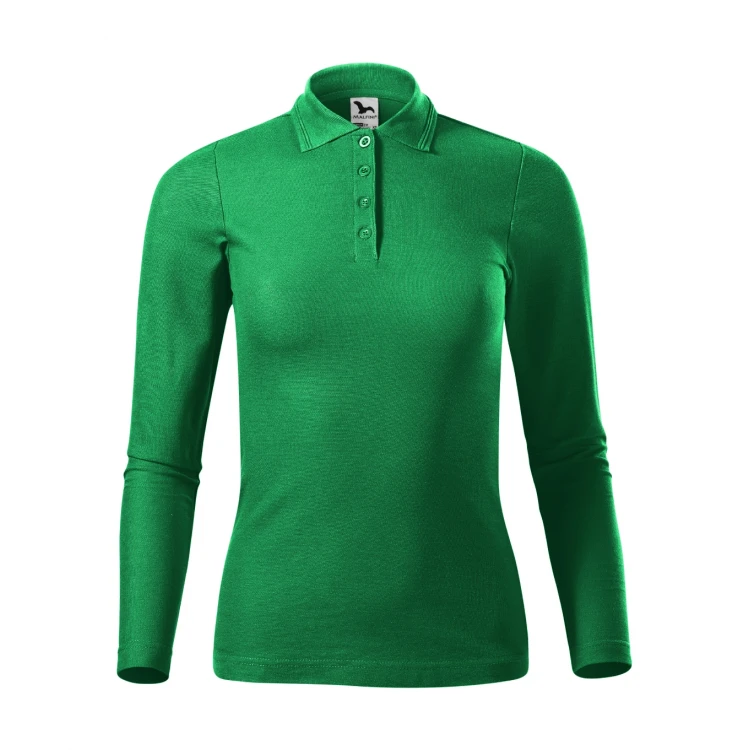 Polo mujer MALFINI Pique LS manga larga con cuello y botones, corte ajustado, lista para personalizar con logo