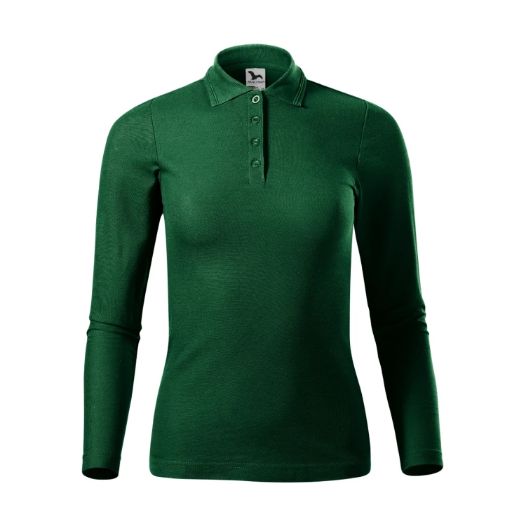 Polo mujer MALFINI Pique LS manga larga con cuello y botones, corte ajustado, lista para personalizar con logo