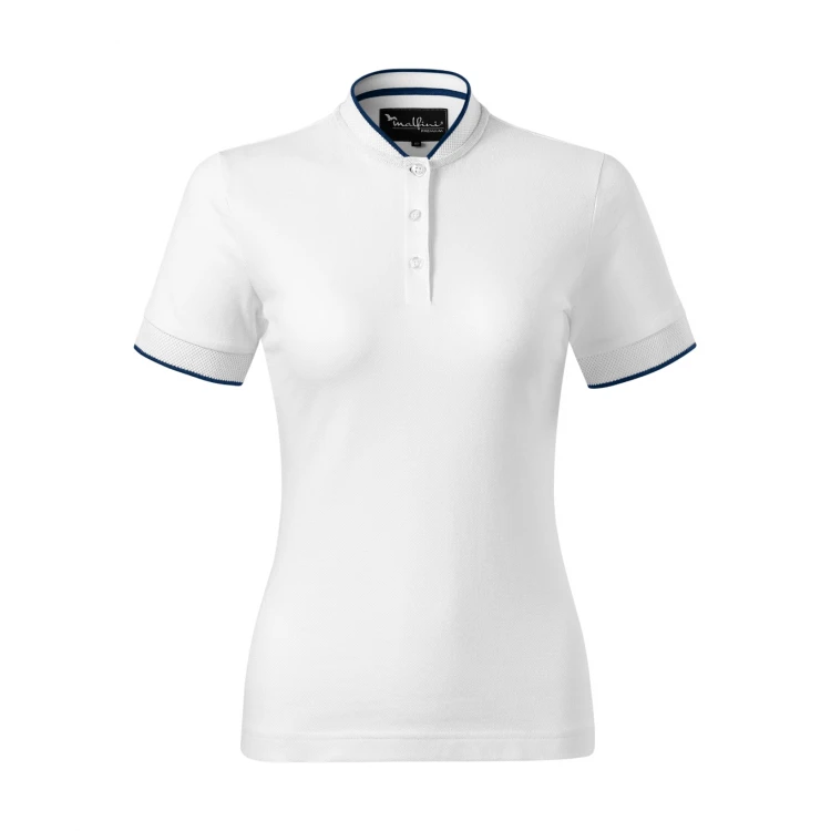 MALFINI Diamond women's polo shirt in cotton, jacquard knit with stripe, bomber-style collar, contoured fit to personalise with logo
