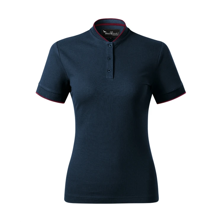 MALFINI Diamond women's polo shirt in cotton, jacquard knit with stripe, bomber-style collar, contoured fit to personalise with logo