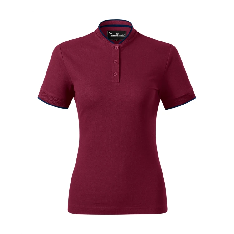 MALFINI Diamond women's polo shirt in cotton, jacquard knit with stripe, bomber-style collar, contoured fit to personalise with logo