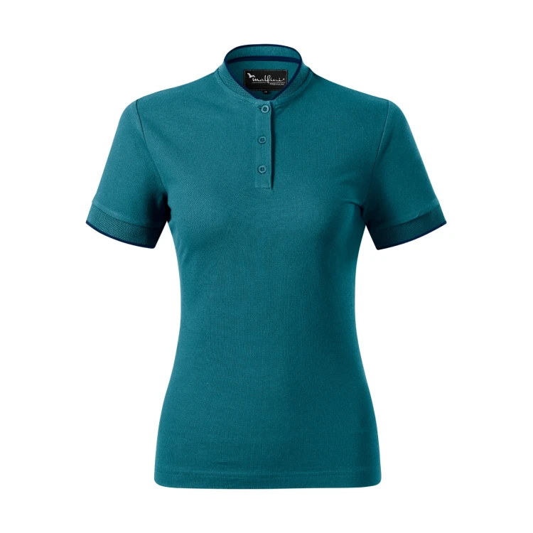 MALFINI Diamond women's polo shirt in cotton, jacquard knit with stripe, bomber-style collar, contoured fit to personalise with logo
