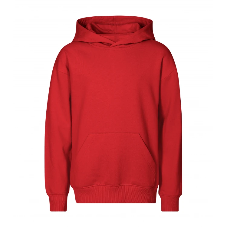 Sudadera infantil con capucha y bolsillo canguro en algodón poliéster, vista frontal, lista para personalizar con logo