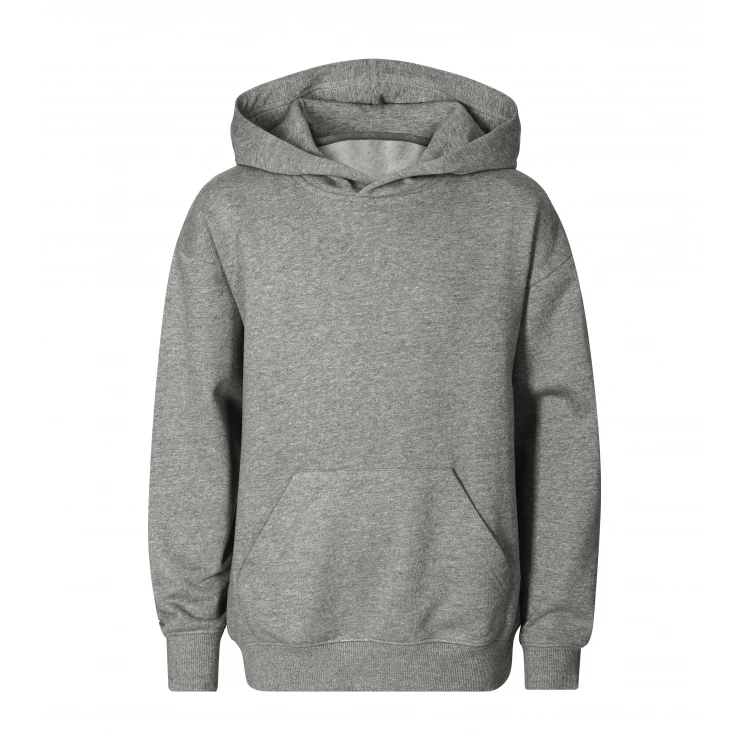 Sudadera infantil con capucha y bolsillo canguro en algodón poliéster, vista frontal, lista para personalizar con logo