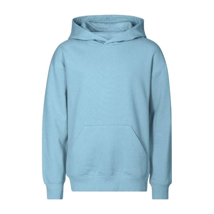 Sudadera infantil con capucha y bolsillo canguro en algodón poliéster, vista frontal, lista para personalizar con logo