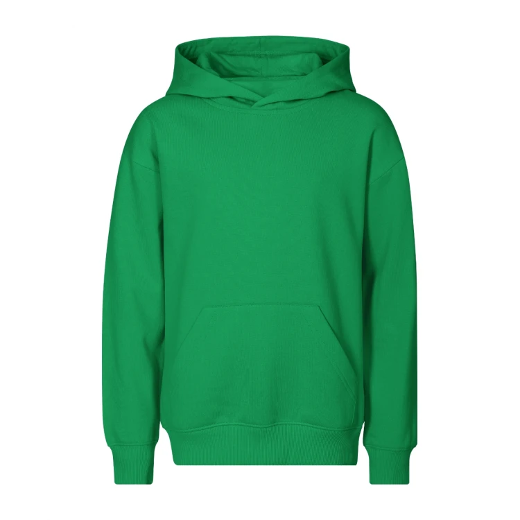 Sudadera infantil con capucha y bolsillo canguro en algodón poliéster, vista frontal, lista para personalizar con logo