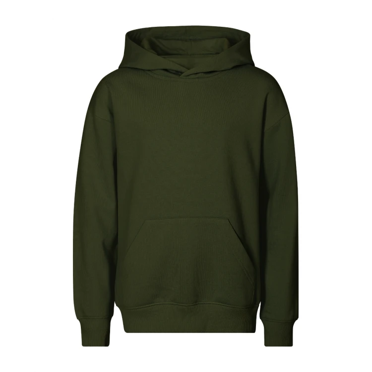 Sudadera infantil con capucha y bolsillo canguro en algodón poliéster, vista frontal, lista para personalizar con logo