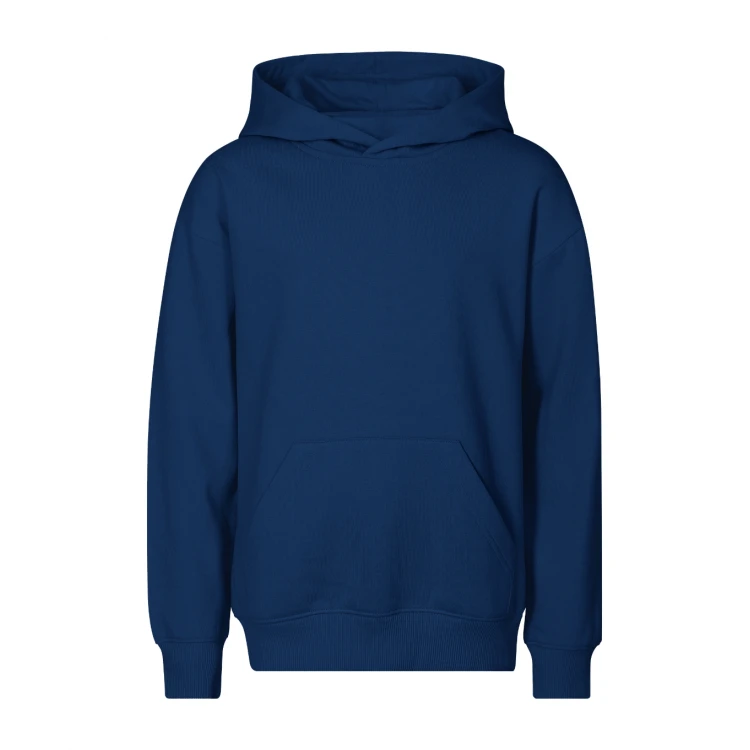 Sudadera infantil con capucha y bolsillo canguro en algodón poliéster, vista frontal, lista para personalizar con logo
