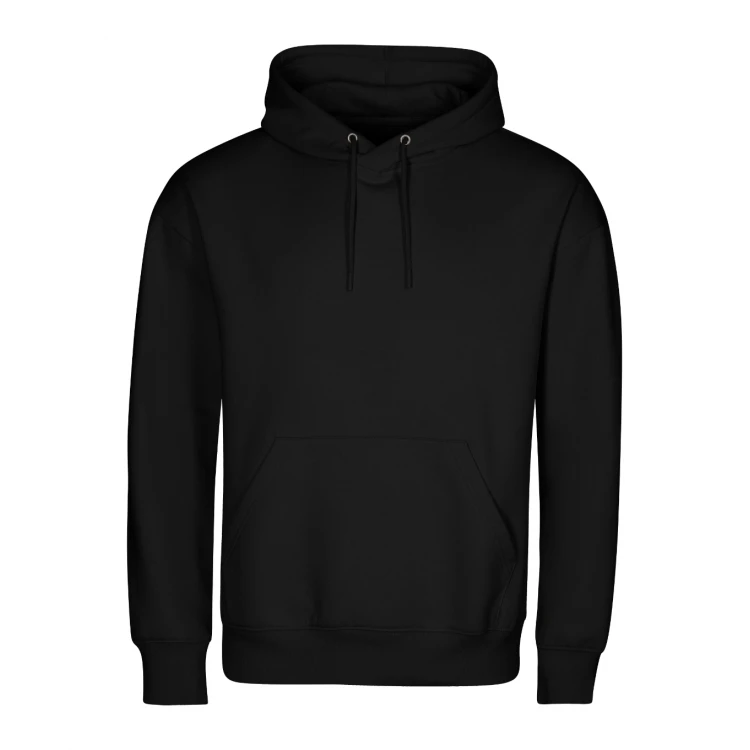 Sudadera con capucha y bolsillo tipo riñonera en algodón orgánico GOTS, lista para personalizar con logo