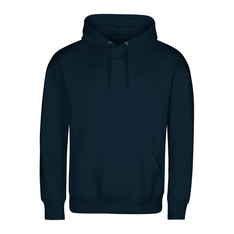 Sudadera con capucha y bolsillo tipo riñonera en algodón orgánico GOTS, lista para personalizar con logo
