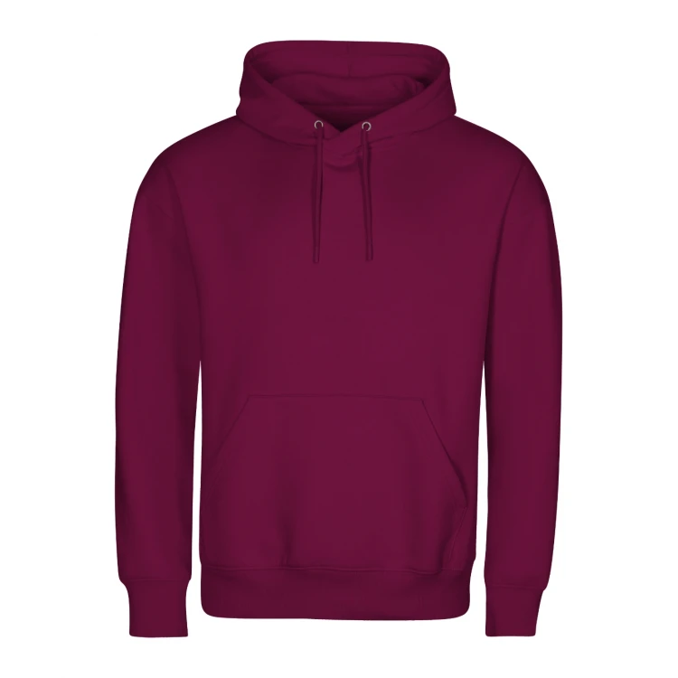 Sudadera con capucha y bolsillo tipo riñonera en algodón orgánico GOTS, lista para personalizar con logo
