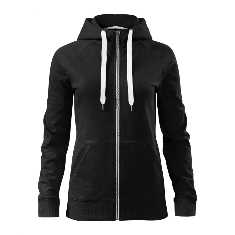 Sudadera gris para mujer con capucha y cremallera completa, vista frontal