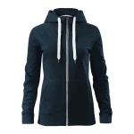 Sudadera gris para mujer con capucha y cremallera completa, vista frontal
