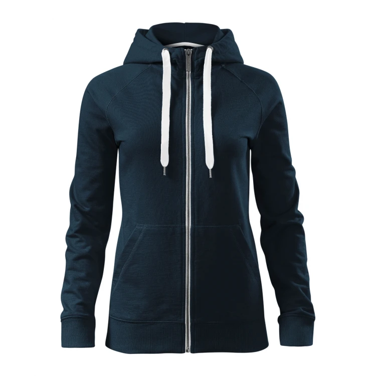 Sudadera gris para mujer con capucha y cremallera completa, vista frontal