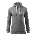 Sudadera gris para mujer con capucha y cremallera completa, vista frontal