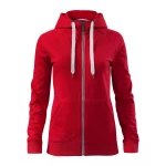 Sudadera gris para mujer con capucha y cremallera completa, vista frontal