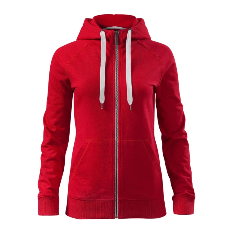 Sudadera gris para mujer con capucha y cremallera completa, vista frontal