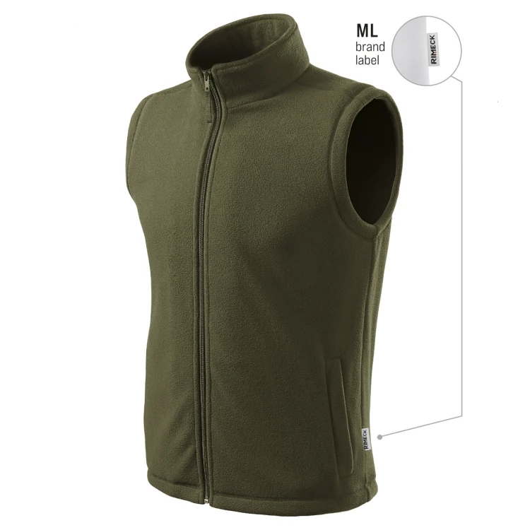 Chaleco forro polar RIMECK Next gris con áreas de personalización marcadas