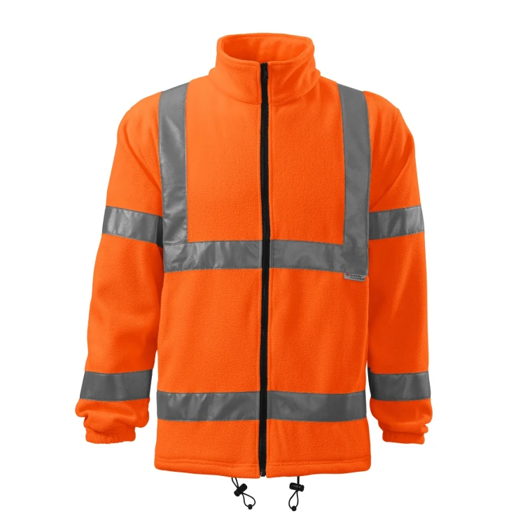 Giacca in pile alta visibilità RIMECK mod. HV Fleece Jacket con bande riflettenti, taglie M-3XL, da personalizzare con logo