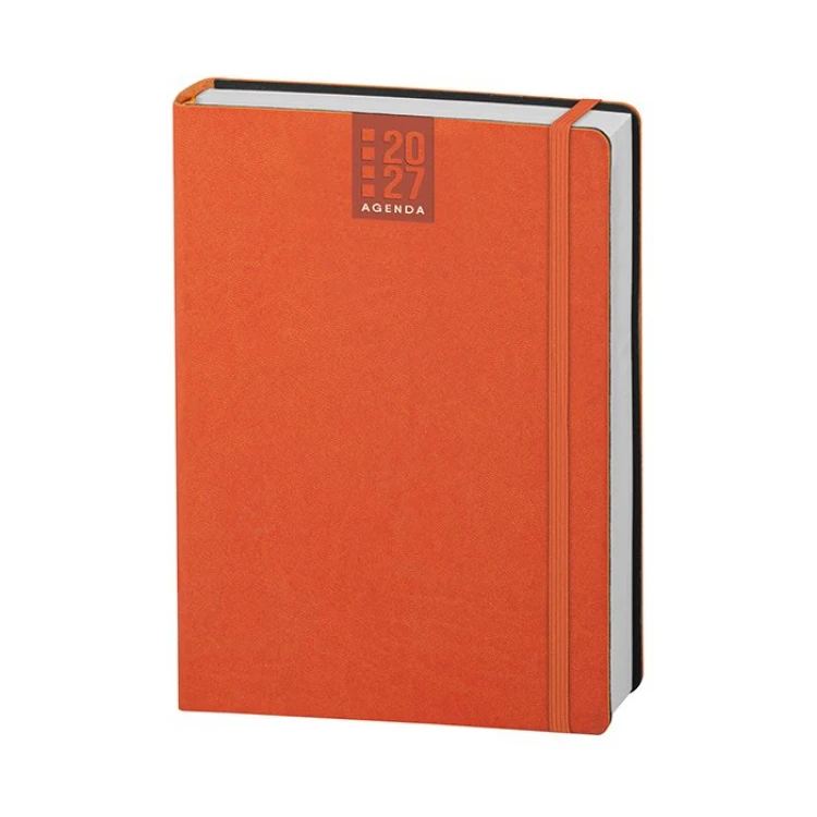 Agenda giornaliera Printflex chiusa con copertina in poliuretano termovirante e elastico integrato