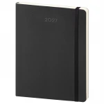 Agenda settimanale Calamus Black in carta avorio, formato chiuso 19x25 cm, con pagine bilingue e area per personalizzazione con logo